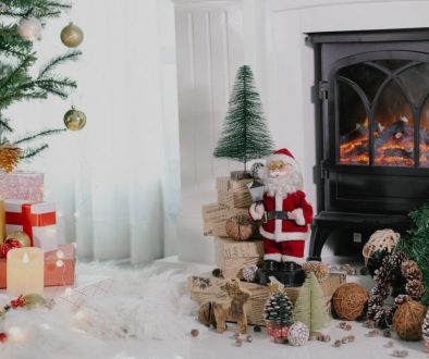 Chimney and fireplace in a house with Christmas decorations