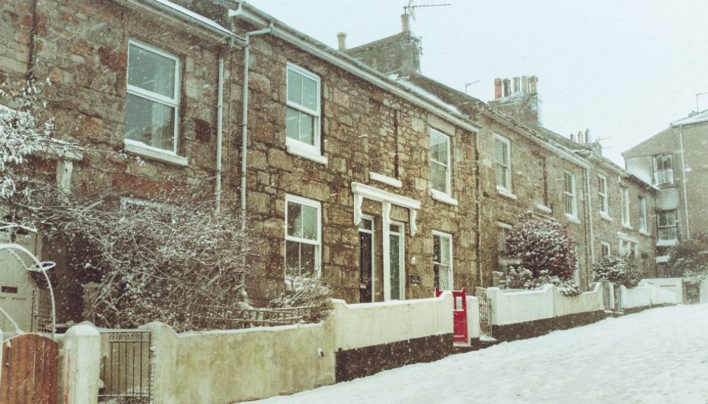 Terraced houses in winter weather